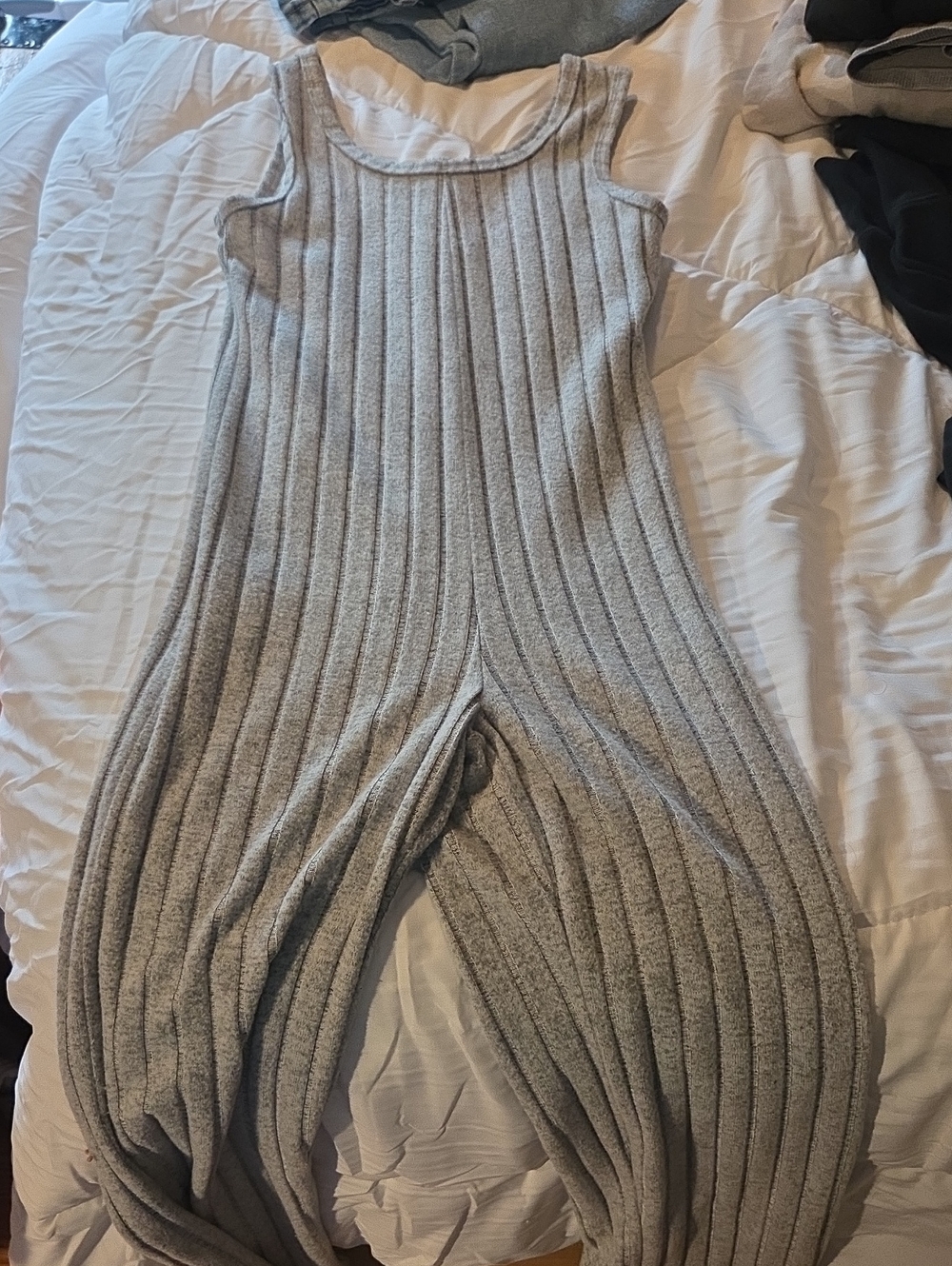 Girls Shein Ribbed Knit Jumpsuit in Light Gray
